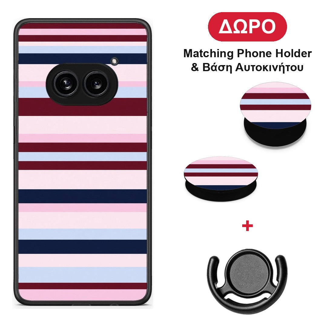 Burgundy Pink and Blue Horizontal Stripes - Nothing Phone 2a θήκη + Δώρο Phone Holder & Βάση Αυτοκινήτου