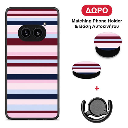 Burgundy Pink and Blue Horizontal Stripes - Nothing Phone 2a θήκη + Δώρο Phone Holder & Βάση Αυτοκινήτου