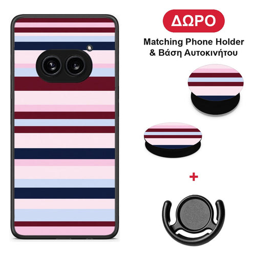 Burgundy Pink and Blue Horizontal Stripes - Nothing Phone 2a θήκη + Δώρο Phone Holder & Βάση Αυτοκινήτου