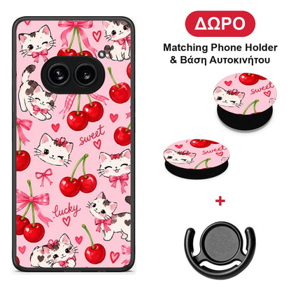 Cherries Bows and Kittens on Pink - Nothing Phone 2a θήκη + Δώρο Phone Holder & Βάση Αυτοκινήτου