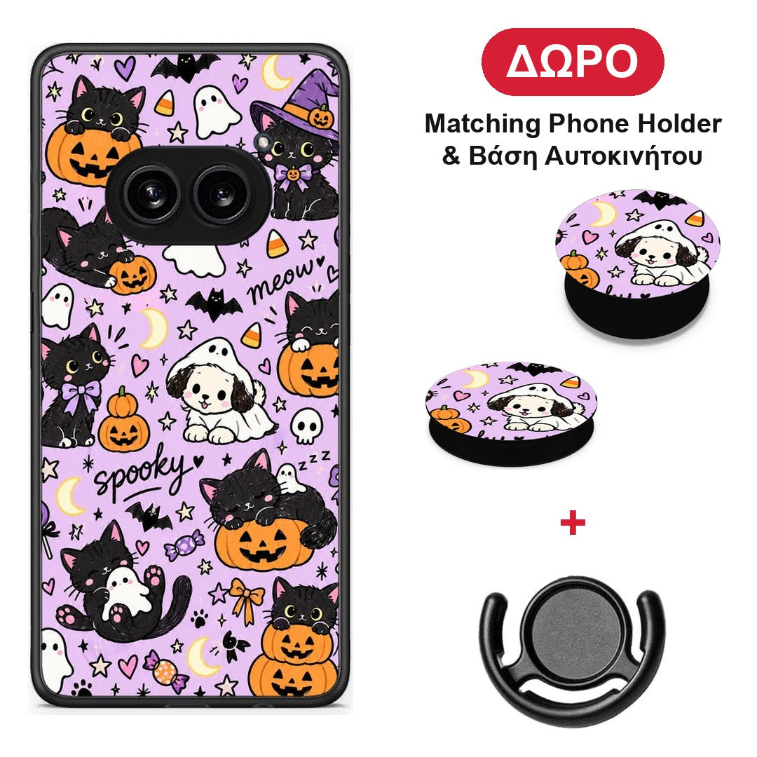 Halloween Black Cats on Lilac - Nothing Phone 2a θήκη + Δώρο Phone Holder & Βάση Αυτοκινήτου