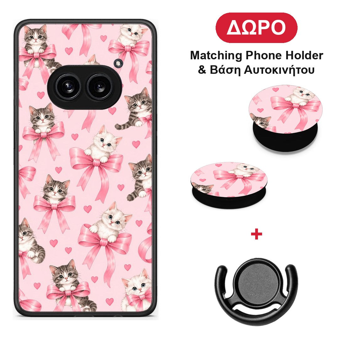 Kittens and Pink Bows on Pink - Nothing Phone 2a θήκη + Δώρο Phone Holder & Βάση Αυτοκινήτου