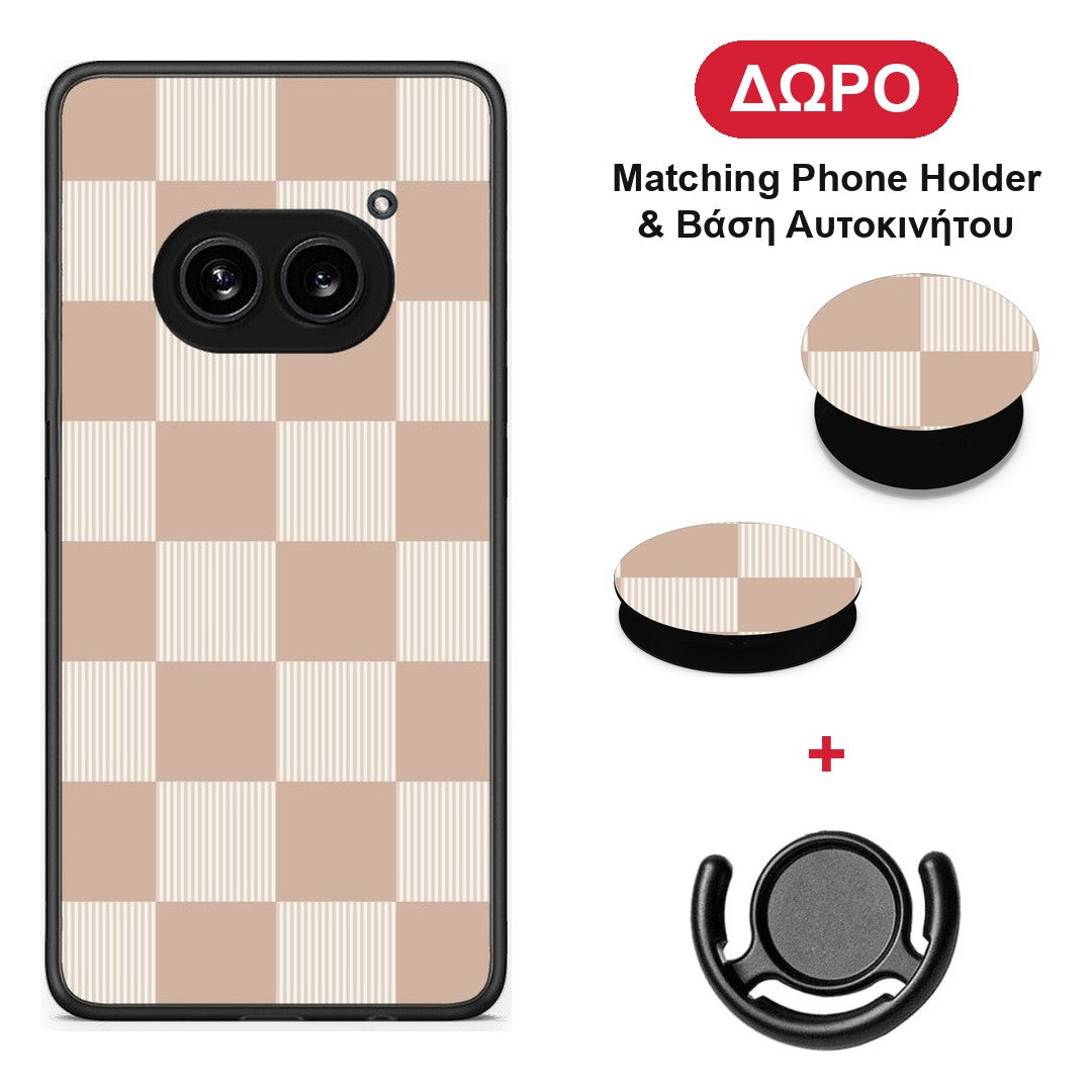 Latte and Cream Striped Checks - Nothing Phone 2a θήκη + Δώρο Phone Holder & Βάση Αυτοκινήτου