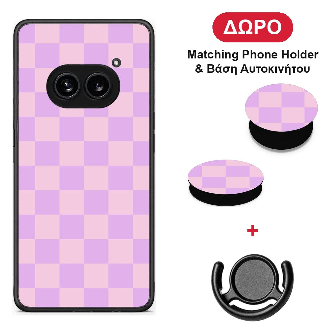 Lavender and Pink Checkerboard - Nothing Phone 2a θήκη + Δώρο Phone Holder & Βάση Αυτοκινήτου