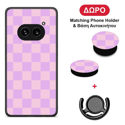 Lavender and Pink Checkerboard - Nothing Phone 2a θήκη + Δώρο Phone Holder & Βάση Αυτοκινήτου