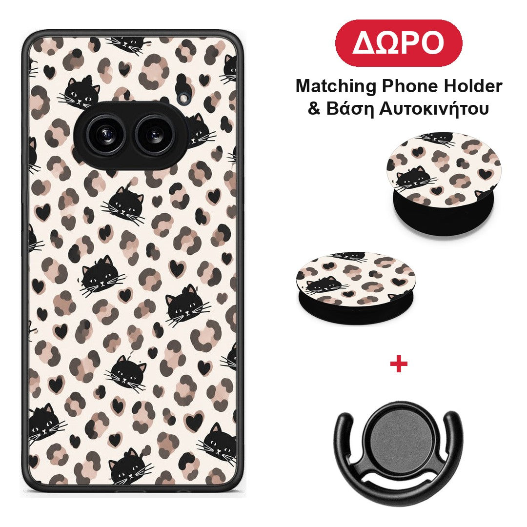 Leopard Spots and Black Cats on Cream - Nothing Phone 2a θήκη + Δώρο Phone Holder & Βάση Αυτοκινήτου