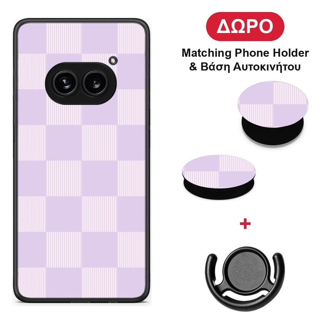 Lilac and Cream Striped Checks - Nothing Phone 2a θήκη + Δώρο Phone Holder & Βάση Αυτοκινήτου