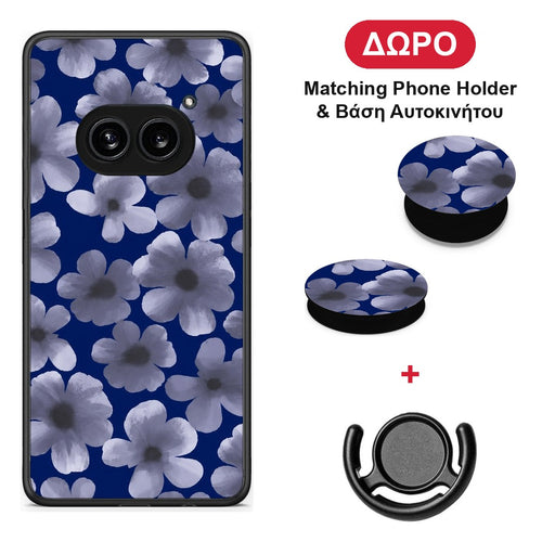Pale Blue Flowers on Navy - Nothing Phone 2a θήκη + Δώρο Phone Holder & Βάση Αυτοκινήτου