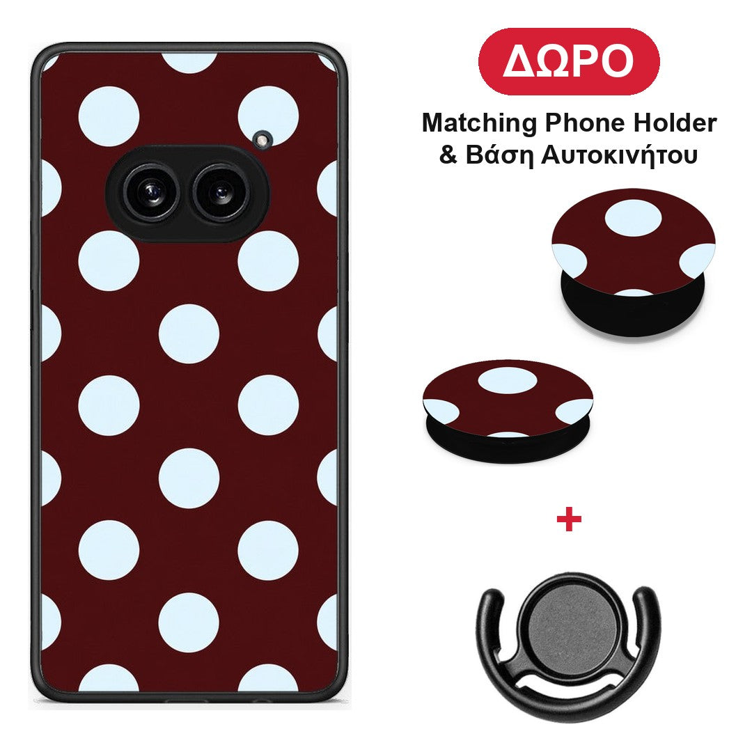 Pale Blue Large Polka Dots on Burgundy - Nothing Phone 2a θήκη + Δώρο Phone Holder & Βάση Αυτοκινήτου