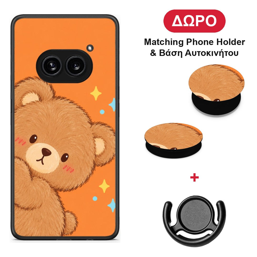 Peekaboo Teddy on Orange - Nothing Phone 2a θήκη + Δώρο Phone Holder & Βάση Αυτοκινήτου