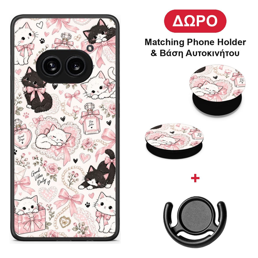 Pink Bows and Kittens Collage - Nothing Phone 2a θήκη + Δώρο Phone Holder & Βάση Αυτοκινήτου