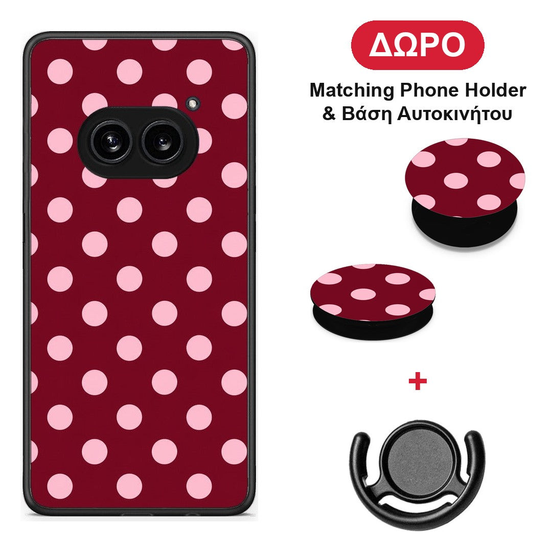 Pink Polka Dots on Burgundy - Nothing Phone 2a θήκη + Δώρο Phone Holder & Βάση Αυτοκινήτου