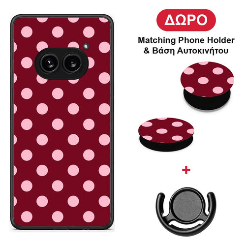 Pink Polka Dots on Burgundy - Nothing Phone 2a θήκη + Δώρο Phone Holder & Βάση Αυτοκινήτου