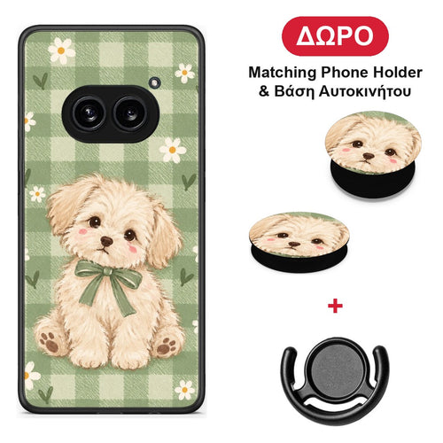 Puppy and Daisies on Sage Gingham - Nothing Phone 2a θήκη + Δώρο Phone Holder & Βάση Αυτοκινήτου
