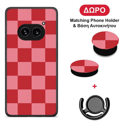 Red and Pink Striped Checks - Nothing Phone 2a θήκη + Δώρο Phone Holder & Βάση Αυτοκινήτου
