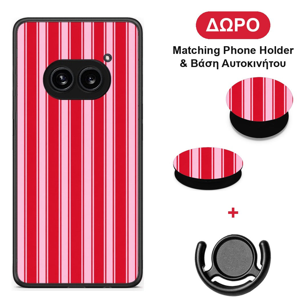 Red and Pink Vertical Pinstripes - Nothing Phone 2a θήκη + Δώρο Phone Holder & Βάση Αυτοκινήτου