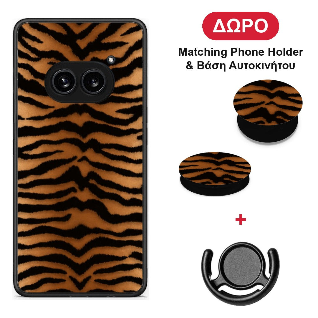 Tiger Print Orange and Black - Nothing Phone 2a θήκη + Δώρο Phone Holder & Βάση Αυτοκινήτου