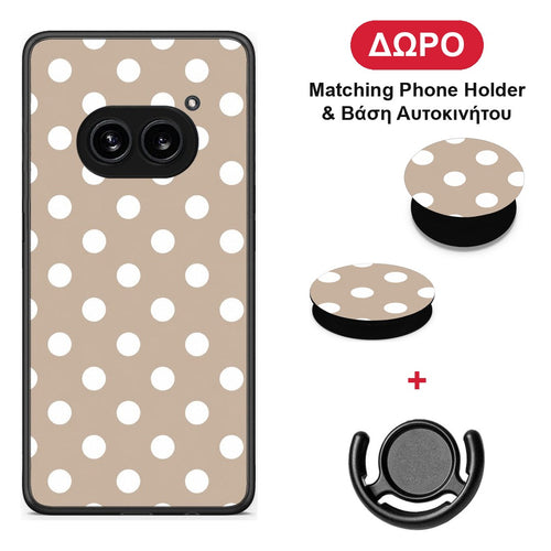 White Polka Dots on Taupe - Nothing Phone 2a θήκη + Δώρο Phone Holder & Βάση Αυτοκινήτου