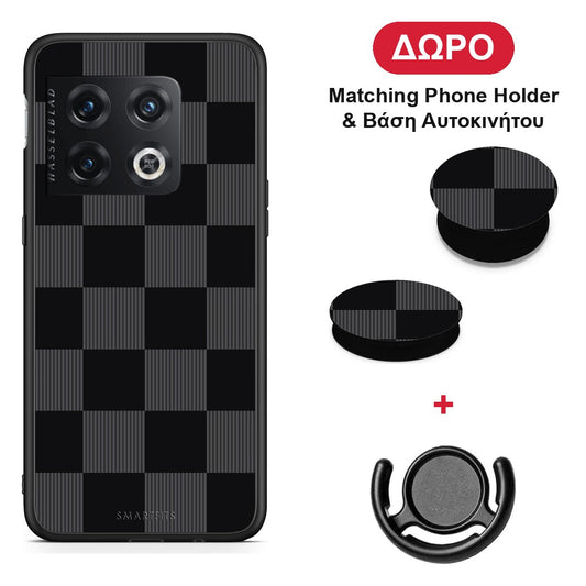 Black and Charcoal Striped Checks - OnePlus 10 Pro θήκη + Δώρο Phone Holder & Βάση Αυτοκινήτου
