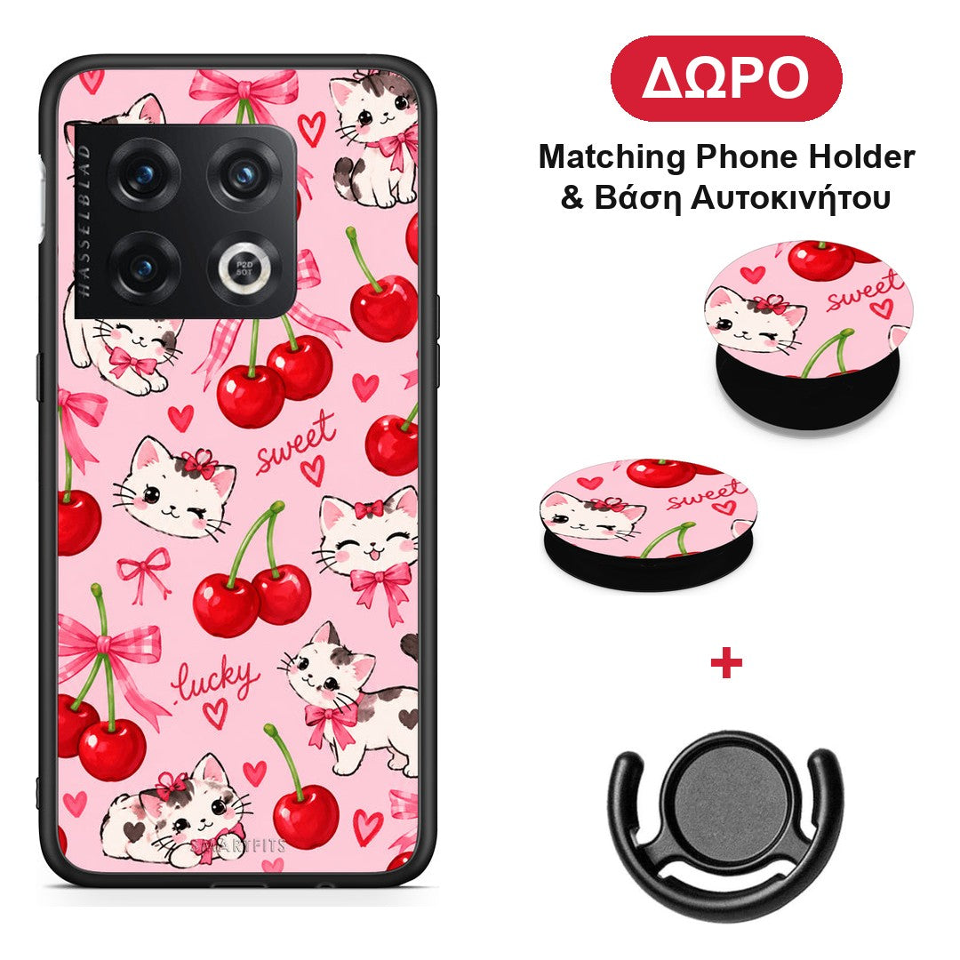 Cherries Bows and Kittens on Pink - OnePlus 10 Pro θήκη + Δώρο Phone Holder & Βάση Αυτοκινήτου