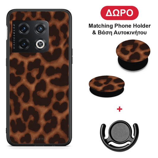 Leopard Print Dark Brown - OnePlus 10 Pro θήκη + Δώρο Phone Holder & Βάση Αυτοκινήτου