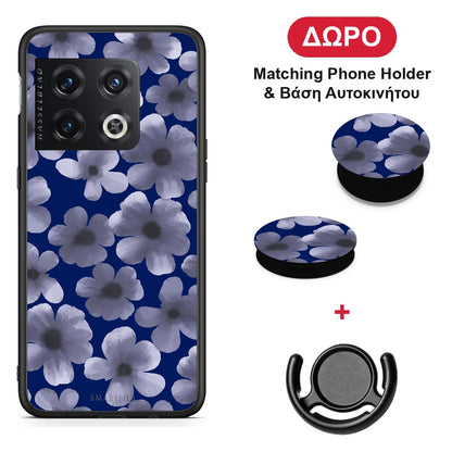 Pale Blue Flowers on Navy - OnePlus 10 Pro θήκη + Δώρο Phone Holder & Βάση Αυτοκινήτου