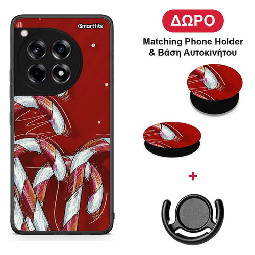 Candy Cane - OnePlus 12R 5G θήκη + Δώρο Phone Holder & Βάση Αυτοκινήτου