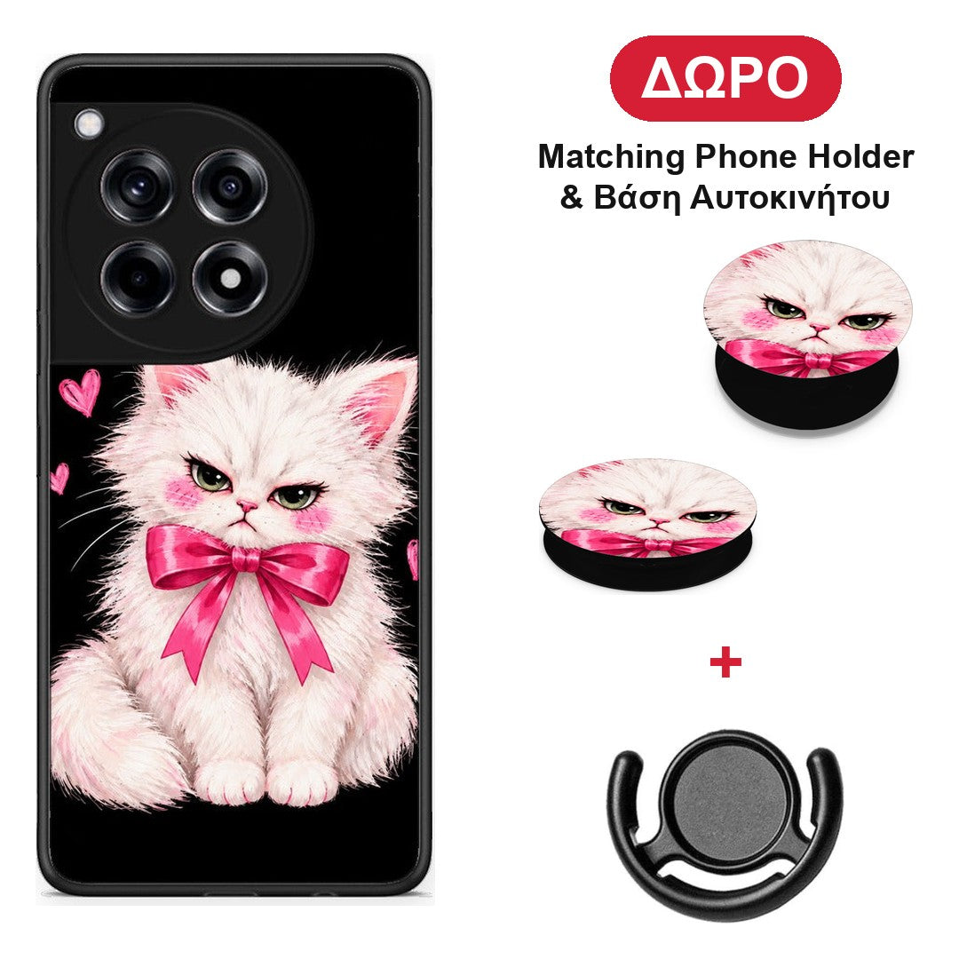 Grumpy Party Kitten on Black - OnePlus 12R 5G θήκη + Δώρο Phone Holder & Βάση Αυτοκινήτου