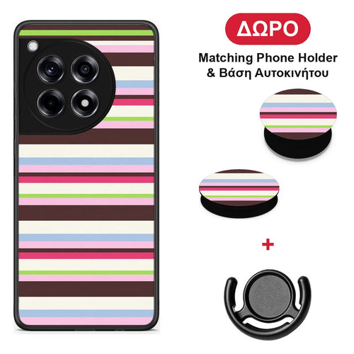 Multicolour Horizontal Stripes - OnePlus 12R 5G θήκη + Δώρο Phone Holder & Βάση Αυτοκινήτου