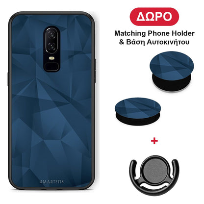 Geometric Blue Abstract - OnePlus 6 θήκη + Δώρο Phone Holder & Βάση Αυτοκινήτου
