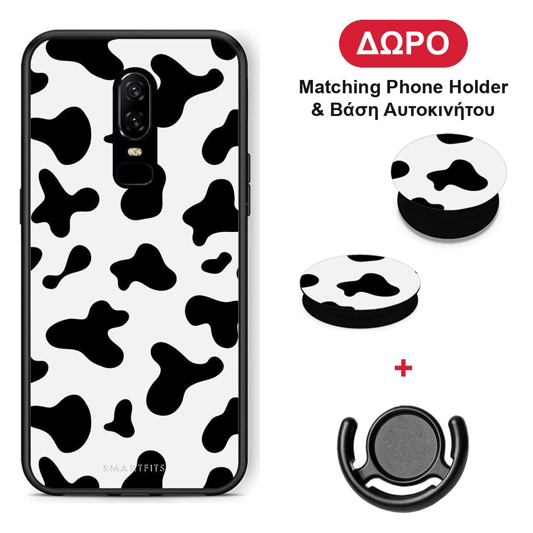 Cow Print - OnePlus 6 θήκη + Δώρο Phone Holder & Βάση Αυτοκινήτου