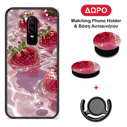 Juicy Strawberries - OnePlus 6 θήκη + Δώρο Phone Holder & Βάση Αυτοκινήτου