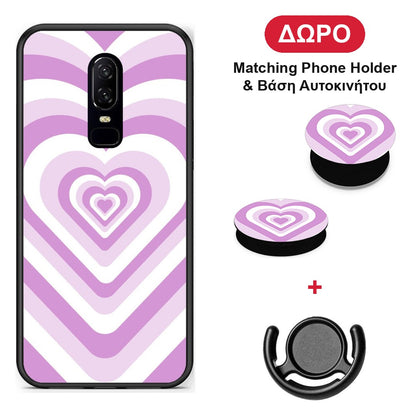 Lilac Hearts - OnePlus 6 θήκη + Δώρο Phone Holder & Βάση Αυτοκινήτου