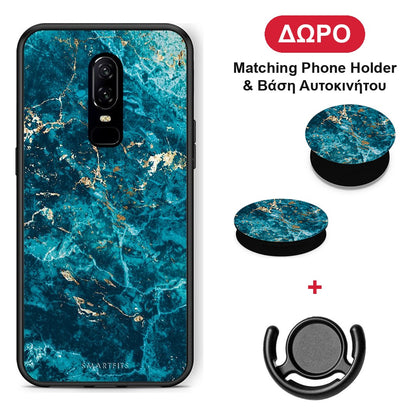 Marble Blue - OnePlus 6 θήκη + Δώρο Phone Holder & Βάση Αυτοκινήτου