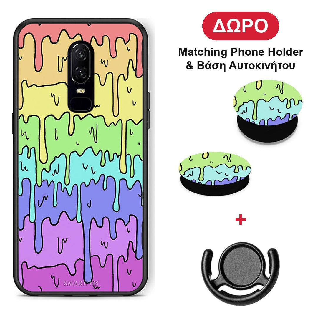Melting Rainbow - OnePlus 6 θήκη + Δώρο Phone Holder & Βάση Αυτοκινήτου