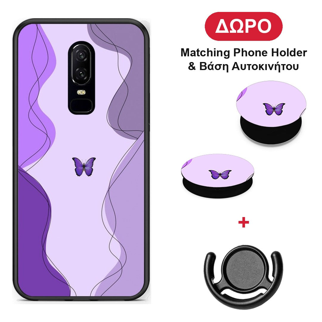 Purple Mariposa - OnePlus 6 θήκη + Δώρο Phone Holder & Βάση Αυτοκινήτου