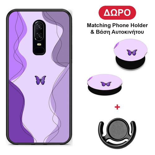 Purple Mariposa - OnePlus 6 θήκη + Δώρο Phone Holder & Βάση Αυτοκινήτου