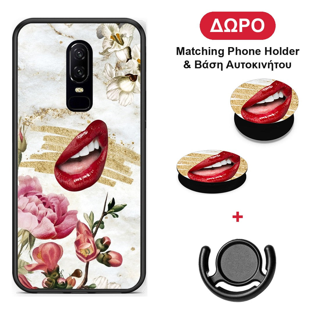Red Lips - OnePlus 6 θήκη + Δώρο Phone Holder & Βάση Αυτοκινήτου