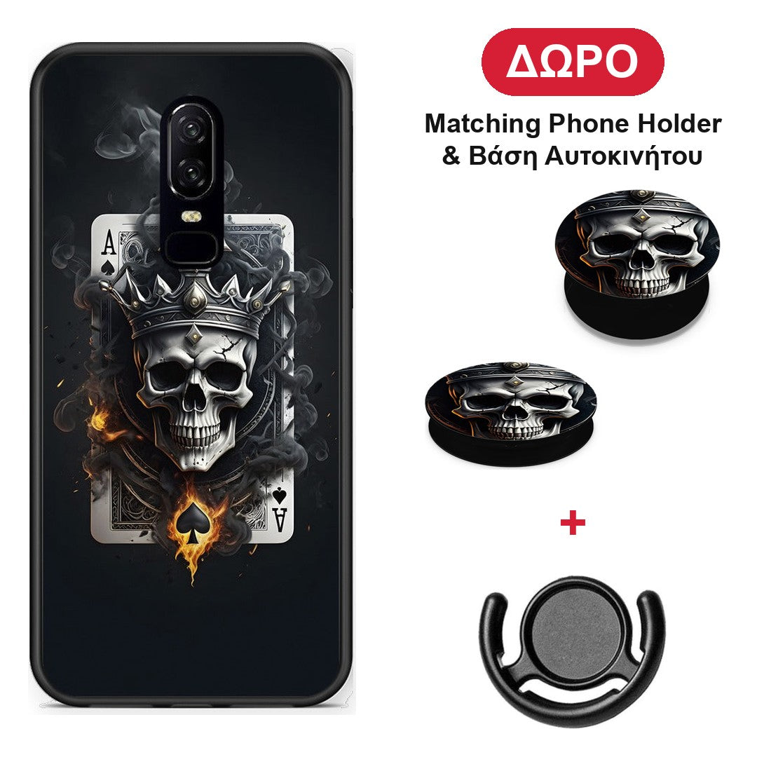 Skull King Ace - OnePlus 6 θήκη + Δώρο Phone Holder & Βάση Αυτοκινήτου
