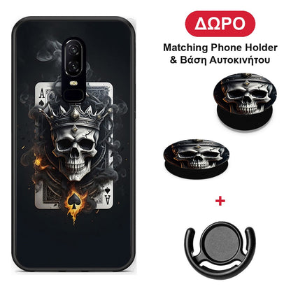 Skull King Ace - OnePlus 6 θήκη + Δώρο Phone Holder & Βάση Αυτοκινήτου
