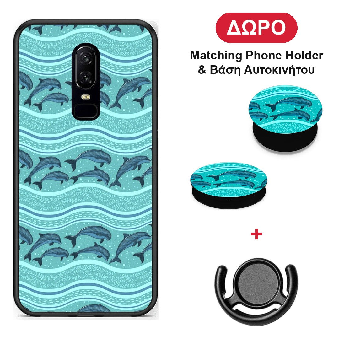 Swimming Dolphins - OnePlus 6 θήκη + Δώρο Phone Holder & Βάση Αυτοκινήτου