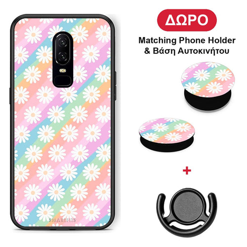 White Daisies - OnePlus 6 θήκη + Δώρο Phone Holder & Βάση Αυτοκινήτου