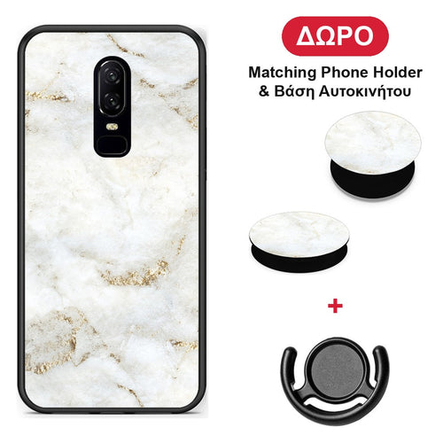White Gold Marble - OnePlus 6 θήκη + Δώρο Phone Holder & Βάση Αυτοκινήτου