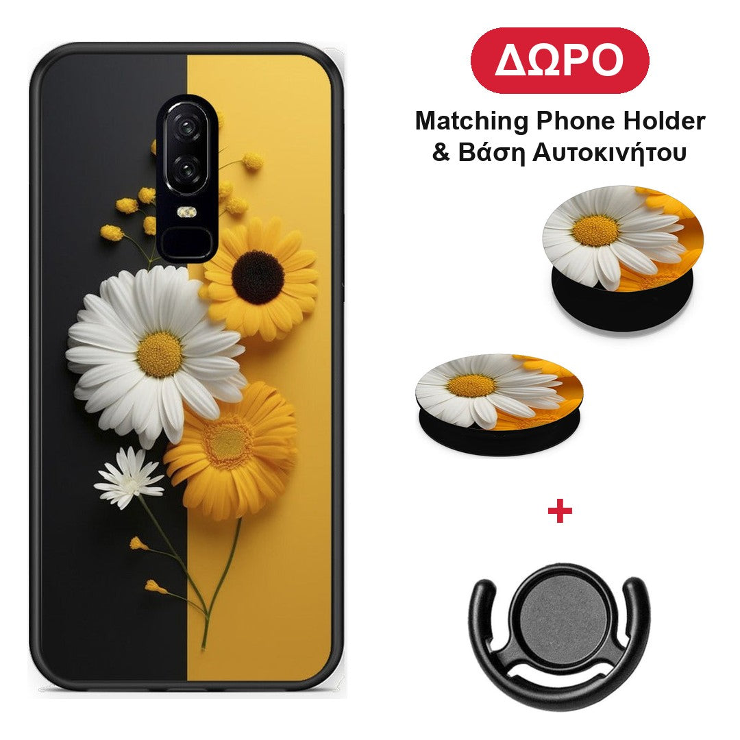 Yellow Daisies - OnePlus 6 θήκη + Δώρο Phone Holder & Βάση Αυτοκινήτου