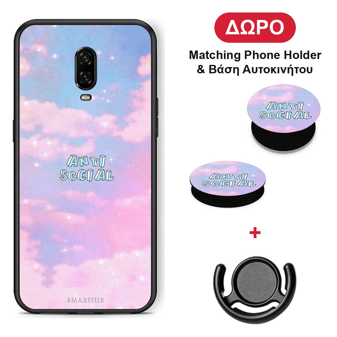 Anti Social - OnePlus 6T θήκη + Δώρο Phone Holder & Βάση Αυτοκινήτου