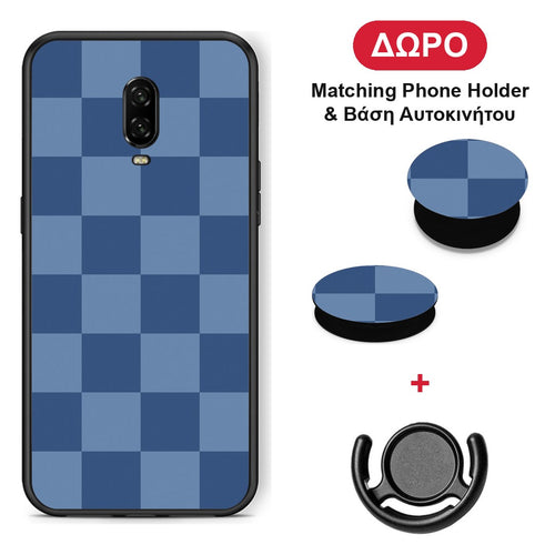 Denim Blue Checkerboard - OnePlus 6T θήκη + Δώρο Phone Holder & Βάση Αυτοκινήτου