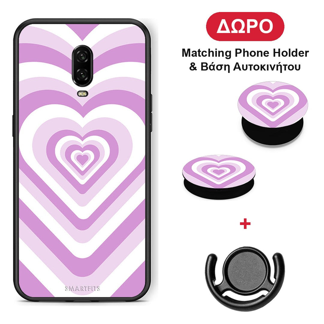 Lilac Hearts - OnePlus 6T θήκη + Δώρο Phone Holder & Βάση Αυτοκινήτου