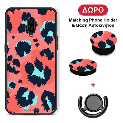 Animal Pink Leopard - OnePlus 6T θήκη + Δώρο Phone Holder & Βάση Αυτοκινήτου