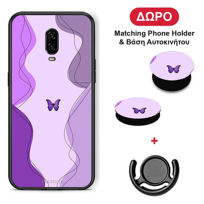 Purple Mariposa - OnePlus 6T θήκη + Δώρο Phone Holder & Βάση Αυτοκινήτου