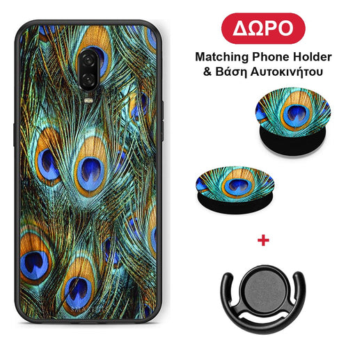 Real Peacock Feathers - OnePlus 6T θήκη + Δώρο Phone Holder & Βάση Αυτοκινήτου